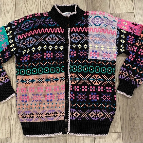 Vintage Northern Isles HandKnitted Cardigan Women’s Size S Rainbow Retro Sweater - Picture 3 of 16